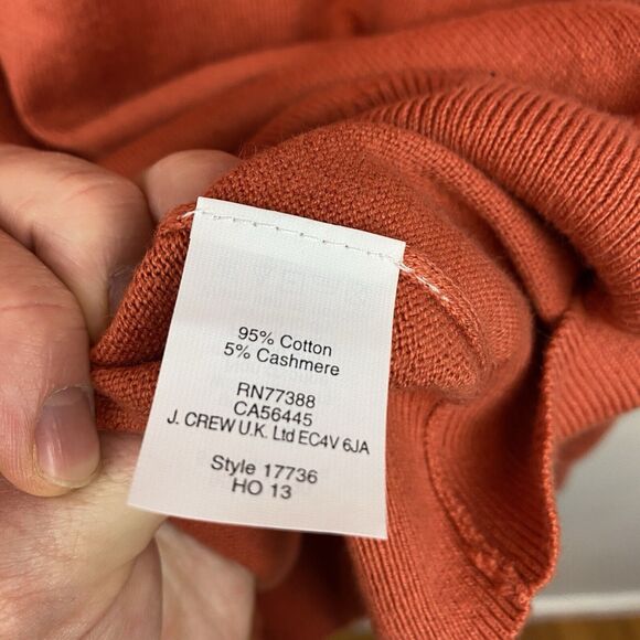 J Crew Sweater Mens S Orange Long Sleeve V Neck Cotton Cashmere NWT - Picture 5 of 9